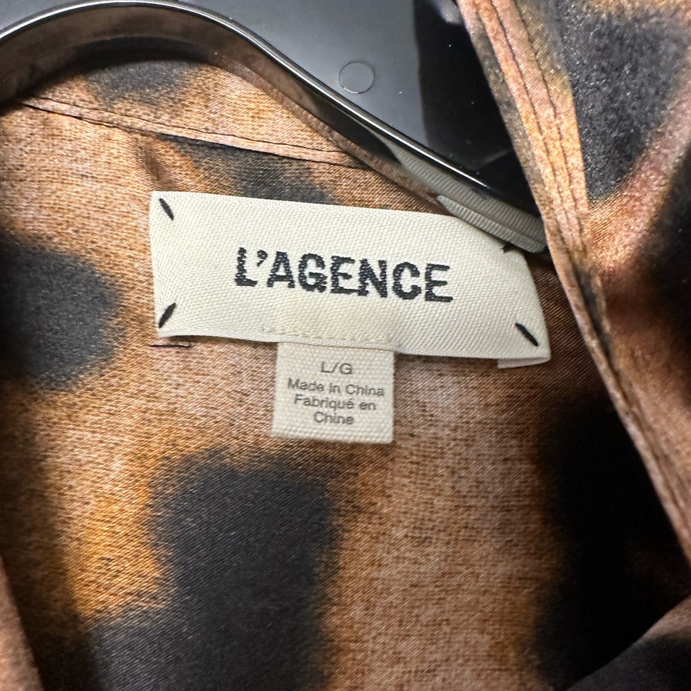 L'AGENCE Brown and Black Animal Print Shirt - Picture 2 of 4